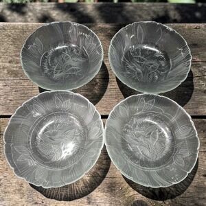 Arcoroc Canterbury Crocus Clear Cereal Bowls, Set of 4, Vintage Glass Tableware